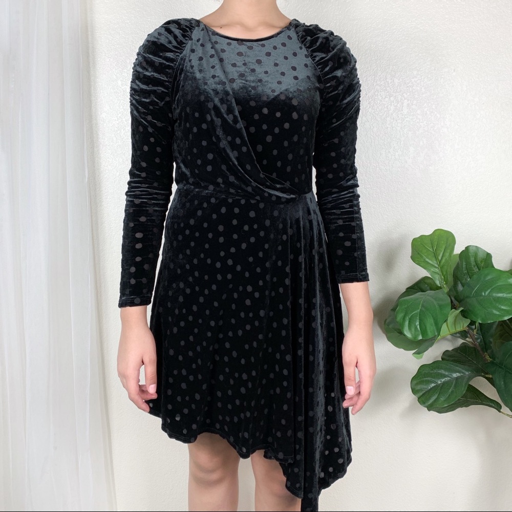 Topshop Polkadot Velvet Burnout Black Dress